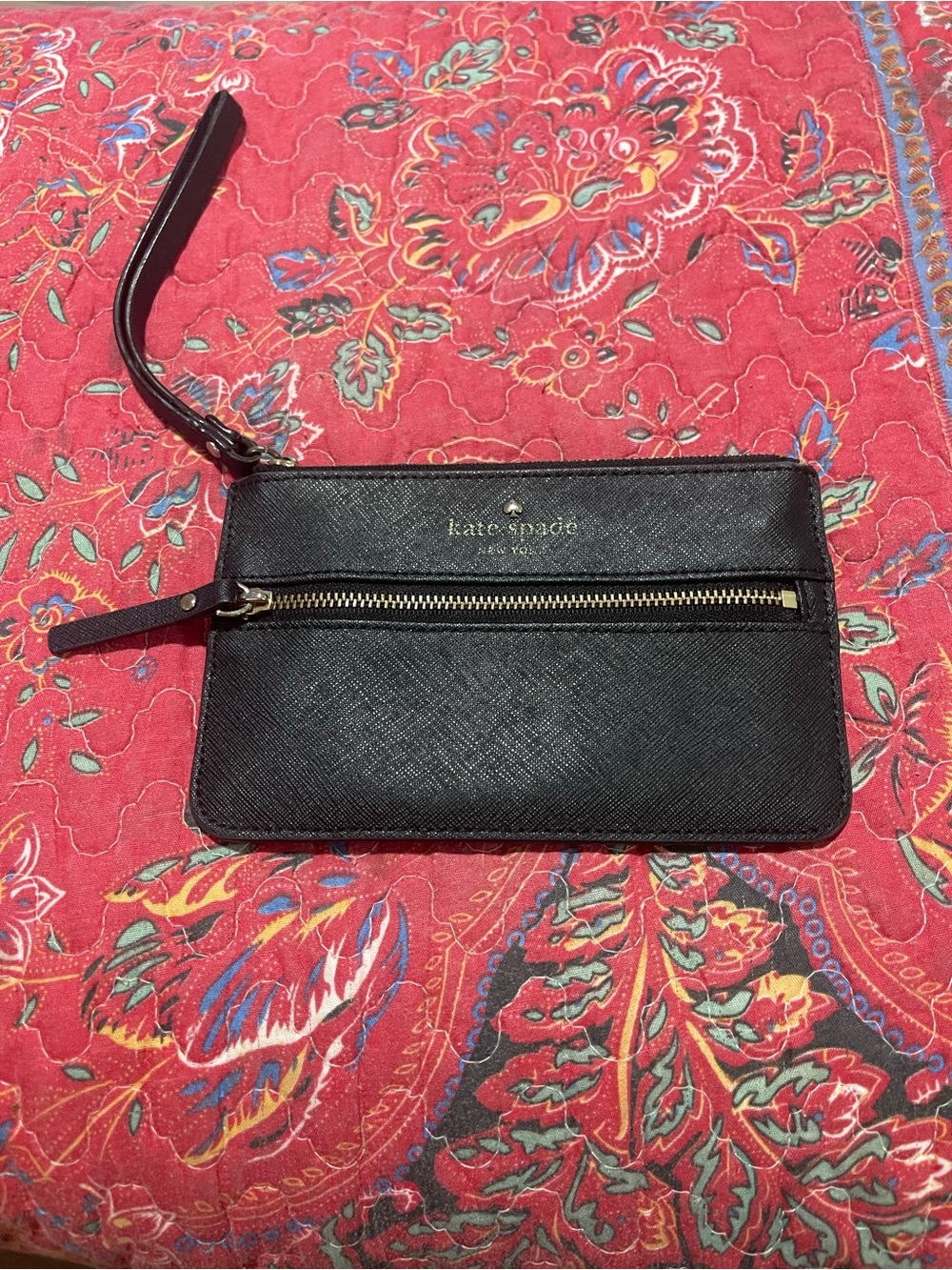 Kate Spade ♠️ Black Saffiano Leather Wristlet with Gold Zip